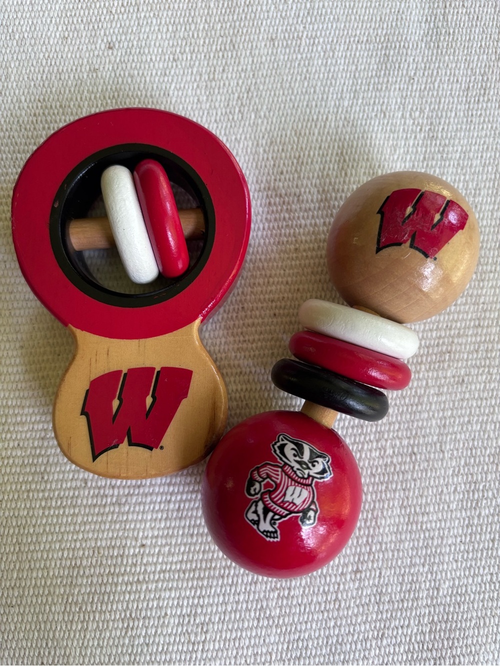 Wisconsin Badgers Wooden Baby Rattle Set